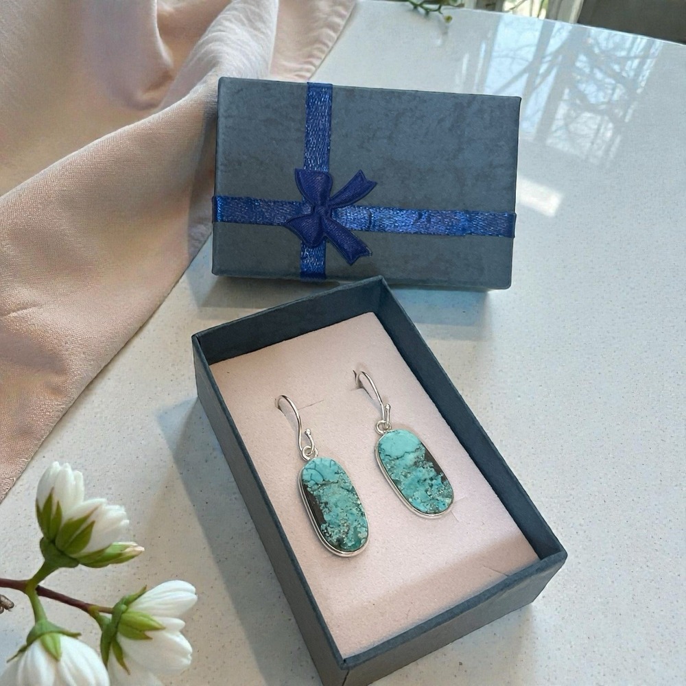 Vintage Turquoise Gemstone Handmade Drop Dangle Earrings Jewelry For Women 1.7"